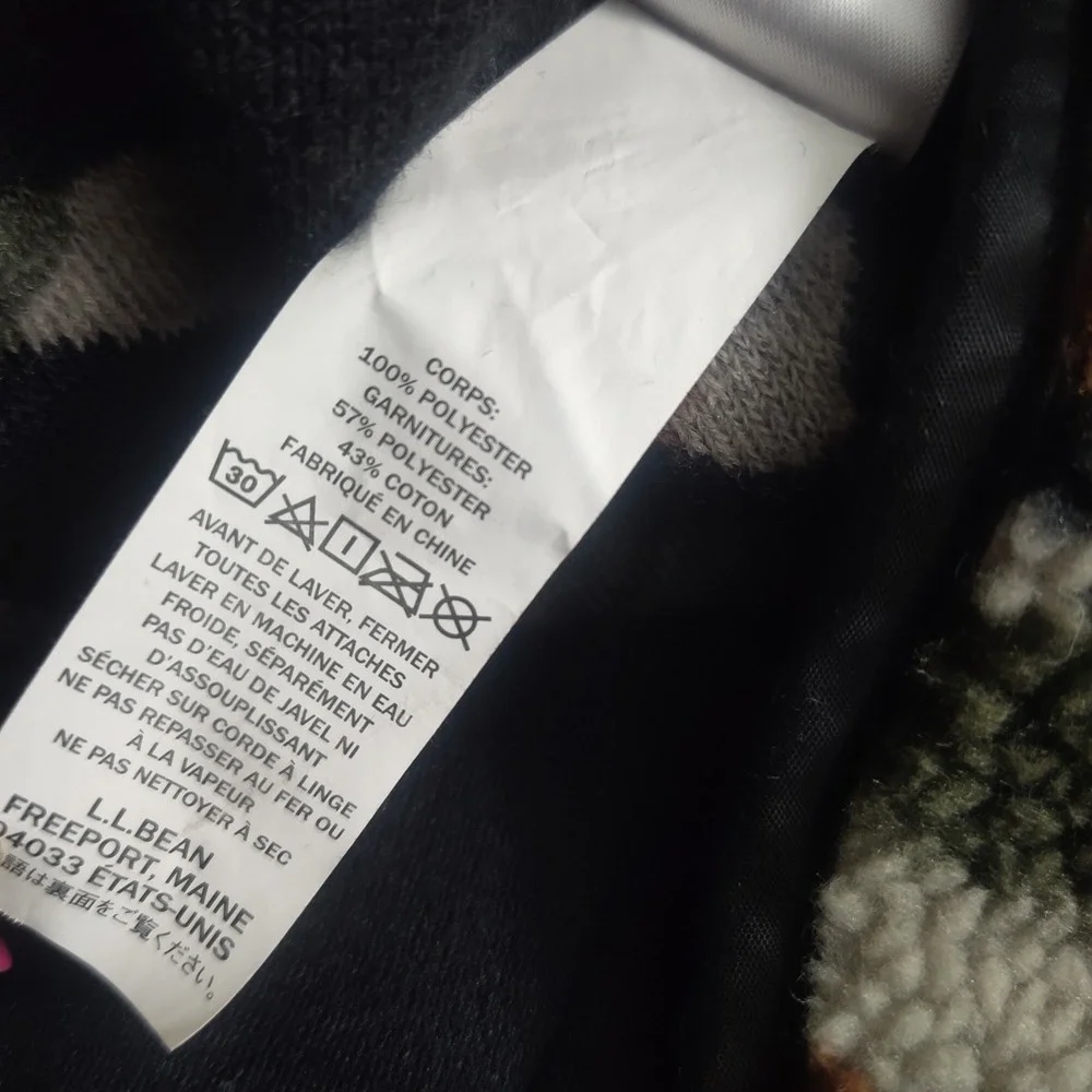 LL‎ Bean Signature Fleece Pullover Size XXL High Pile 1/2 Zip Camo Black Green
